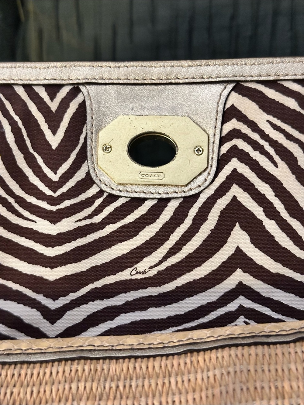 COACH Natalie straw wristlet clutch featuring python-embossed leather trim - Picture 4 of 6